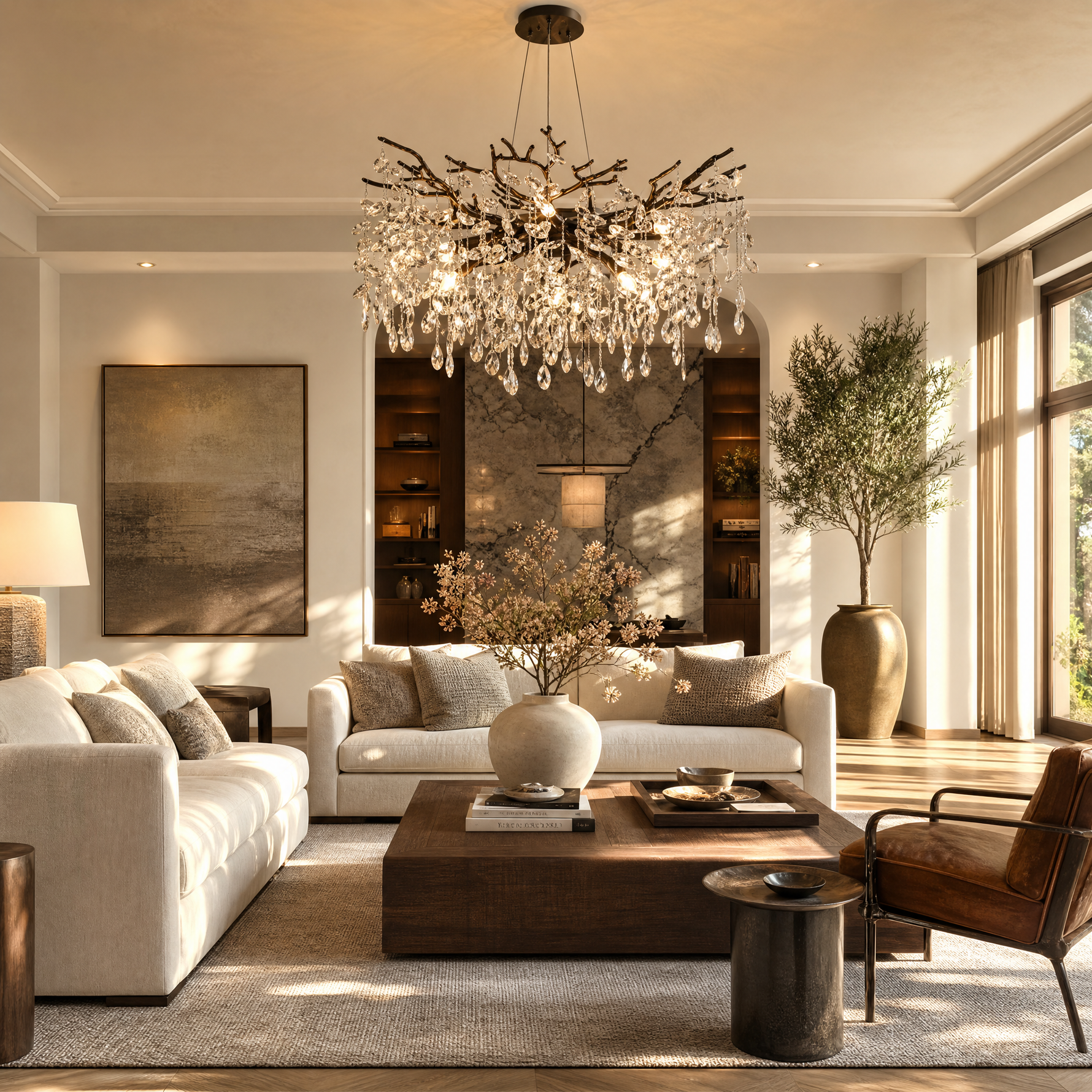 31.5" Black Tree Branch Crystal Chandelier