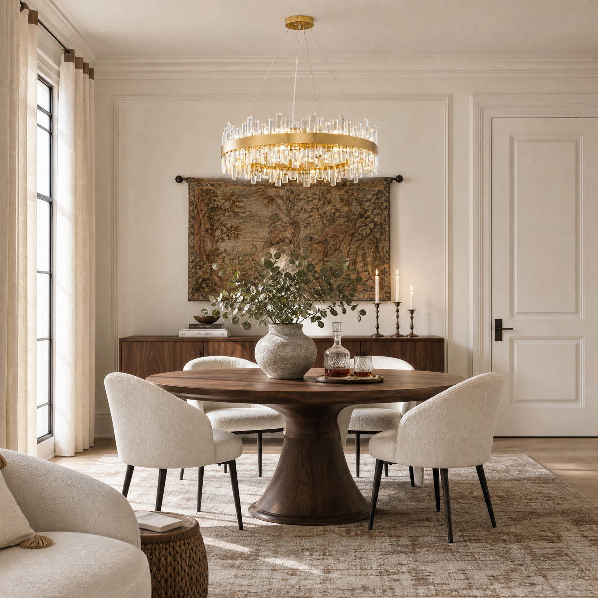 31.5'' Brass Gold 2-Tier Round K9 Crystal Chandelier