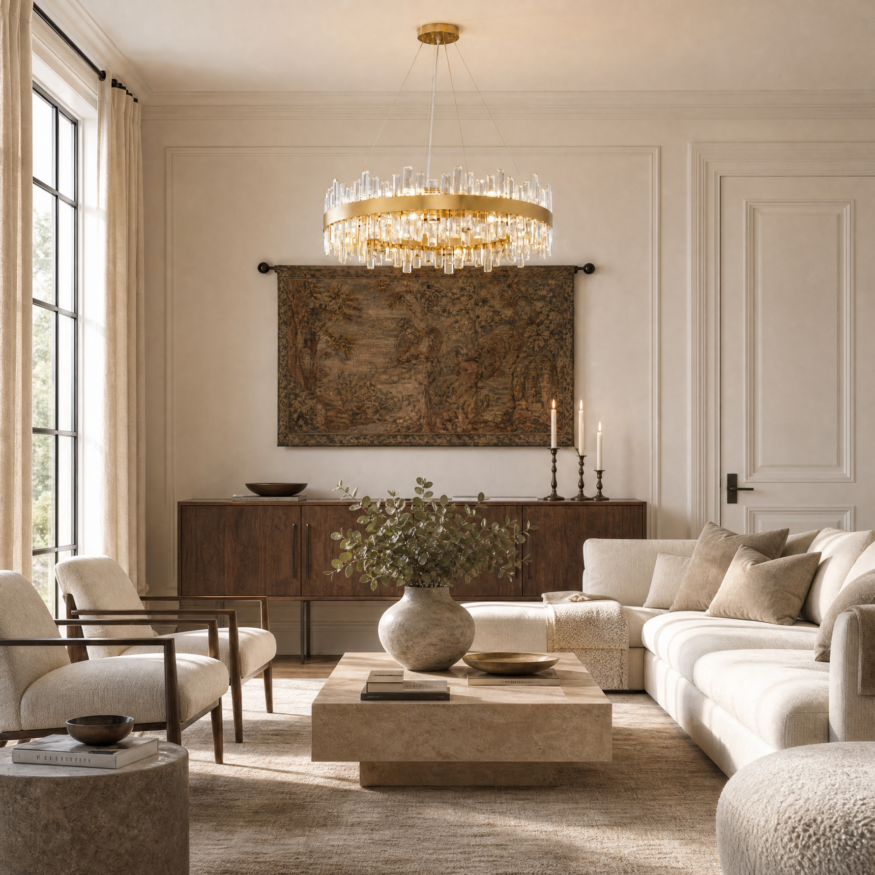 31.5'' Brass Gold 2-Tier Round K9 Crystal Chandelier
