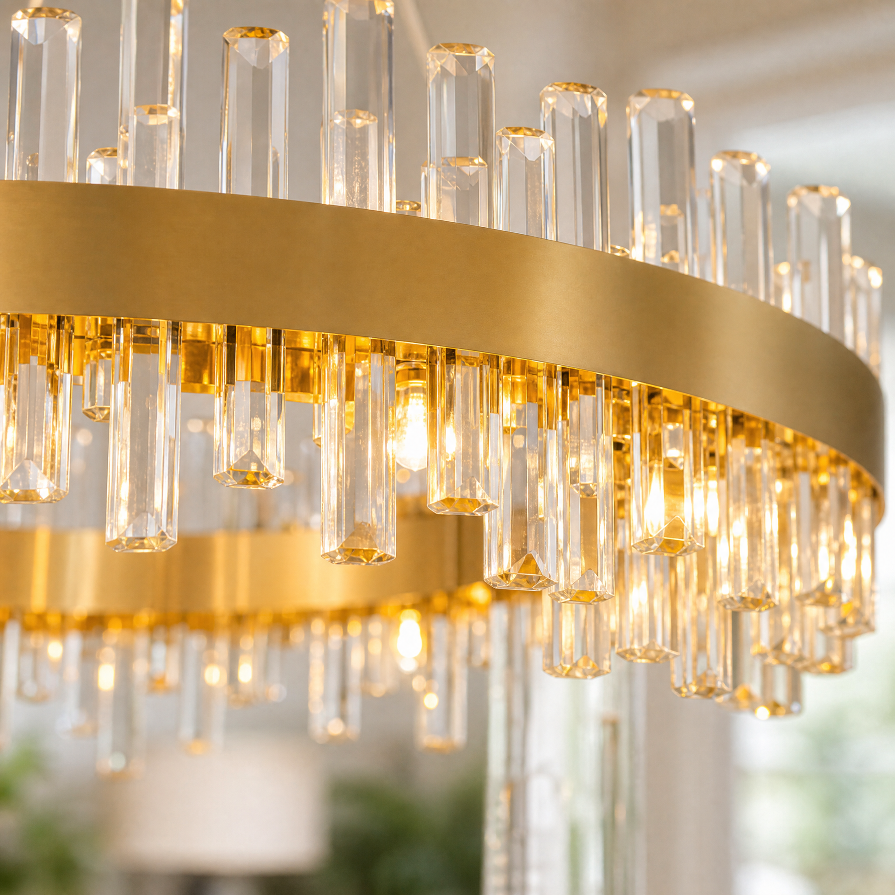 31.5'' Brass Gold 2-Tier Round K9 Crystal Chandelier