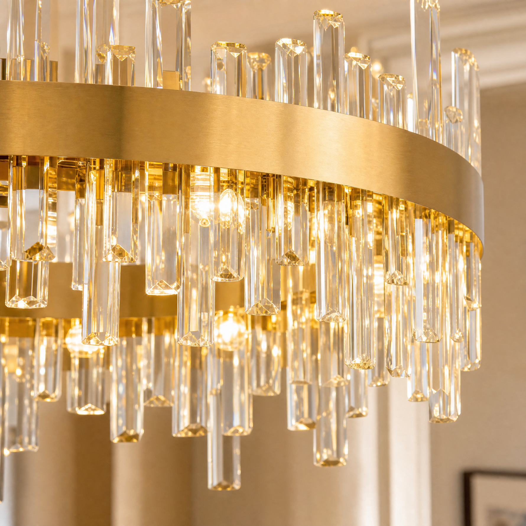 31.5'' Brass Gold 2-Tier Round K9 Crystal Chandelier