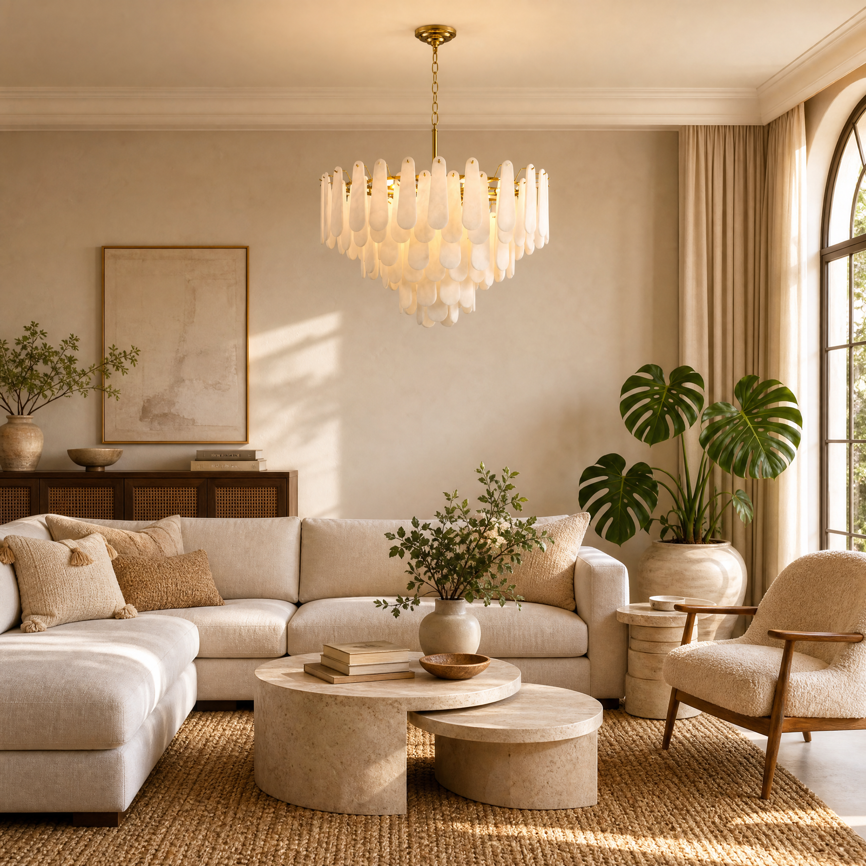 31.5" Modern 6-Tier Spanish Alabaster Chandelier