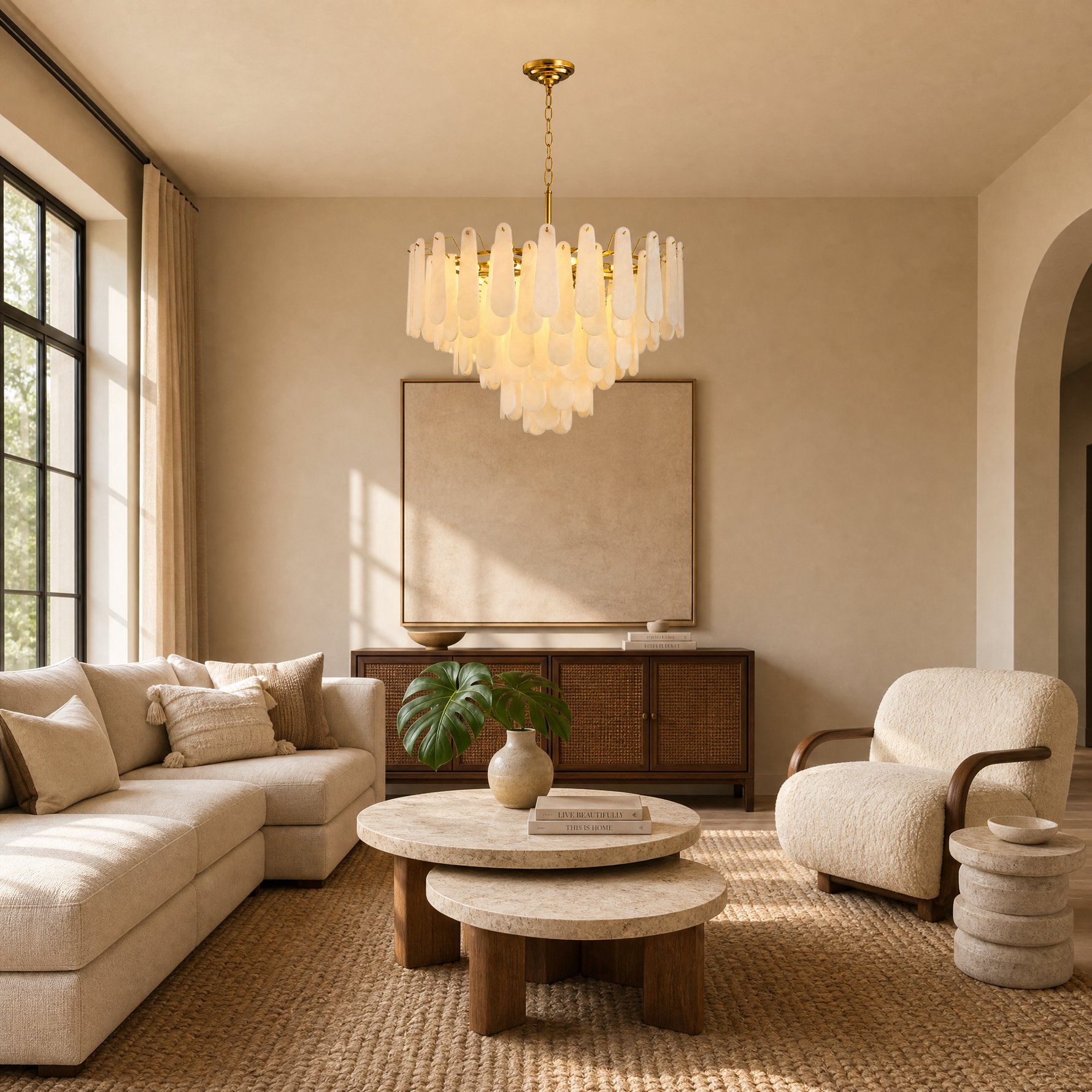 31.5" Modern 6-Tier Spanish Alabaster Chandelier