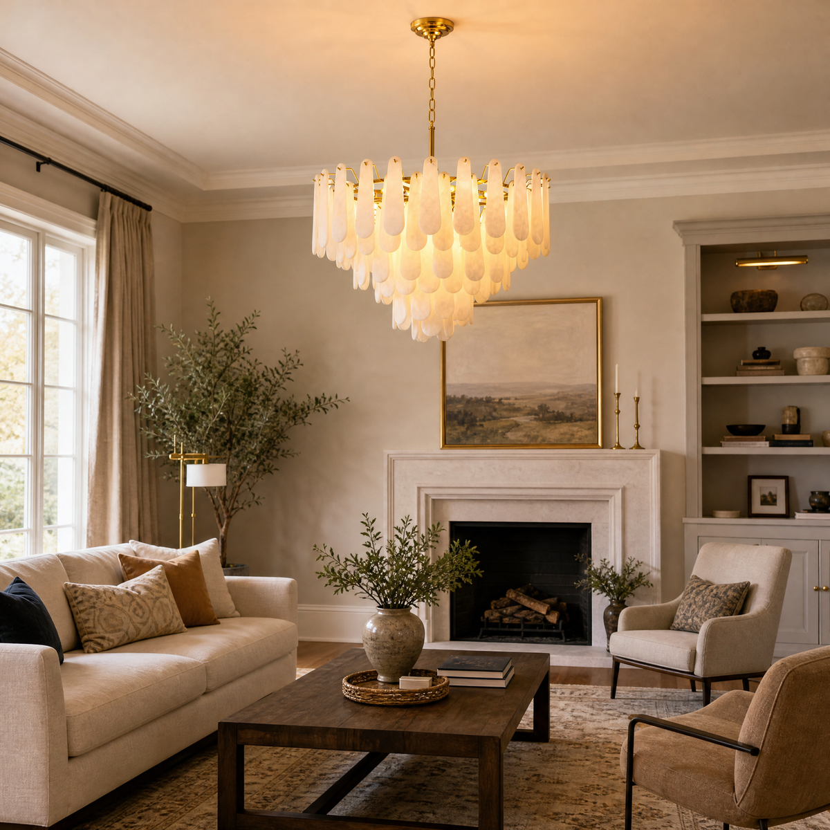 31.5" Modern 6-Tier Spanish Alabaster Chandelier