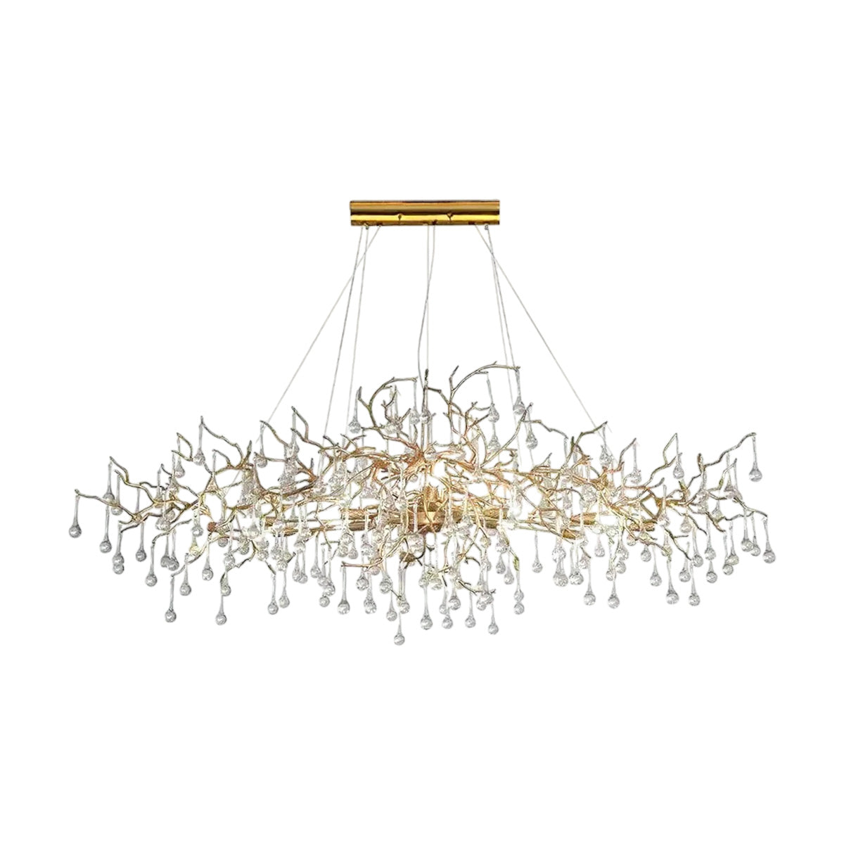 Brass & Clear Crystal Chandelier Handcrafted Branch Design