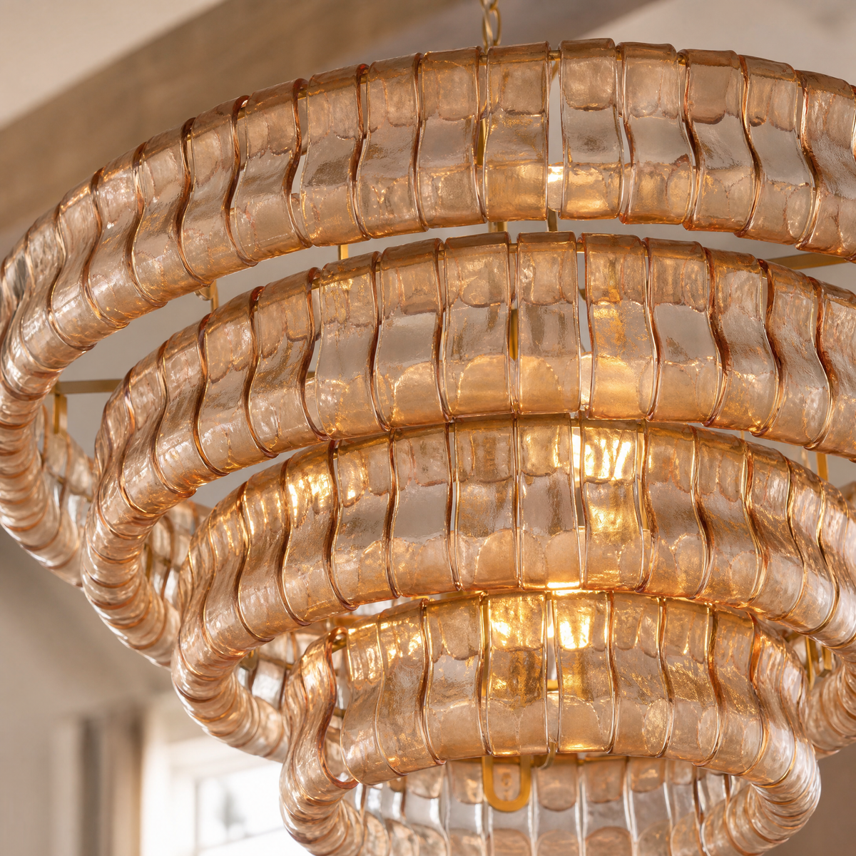 36" Hook Plate Glass Tiered Drum Chandelier