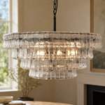 36" Hook Plate Glass Tiered Drum Chandelier