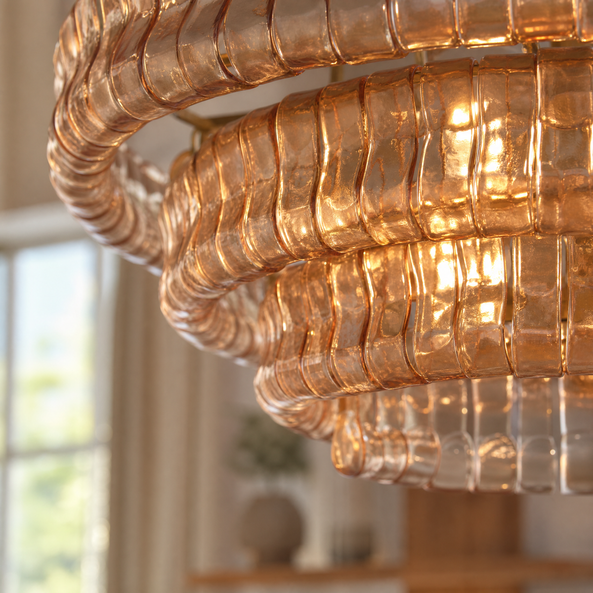 36" Hook Plate Glass Tiered Drum Chandelier