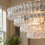 36" Hook Plate Glass Tiered Drum Chandelier