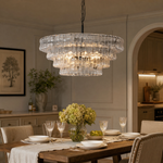 36" Hook Plate Glass Tiered Drum Chandelier