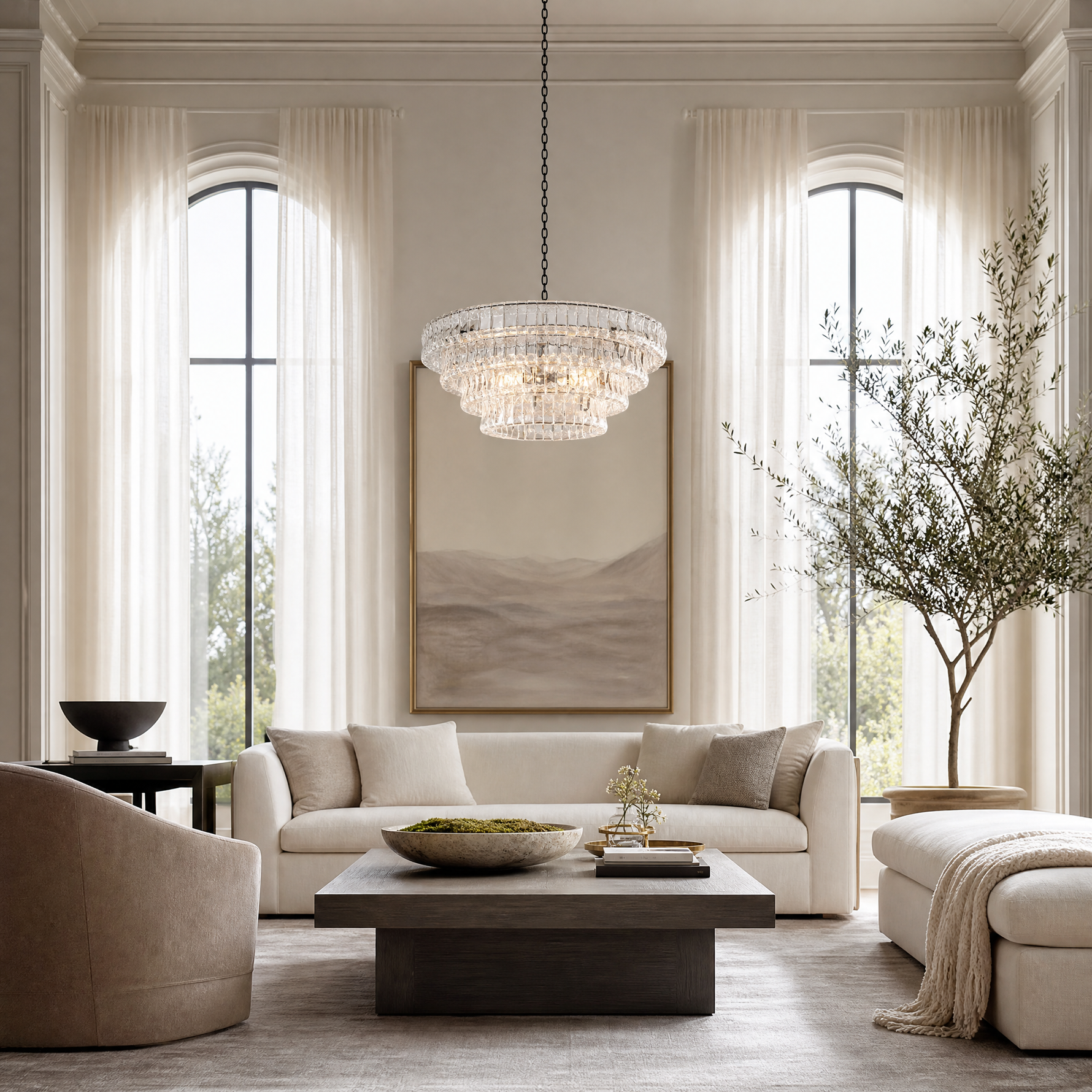 36-Inch Round Tiered Glass Chandelier