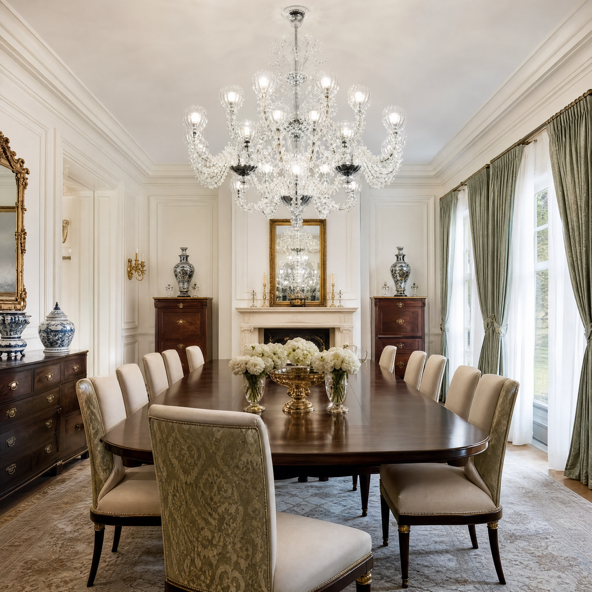 36-Light Multi-Arm Fluted Glass Chandelier