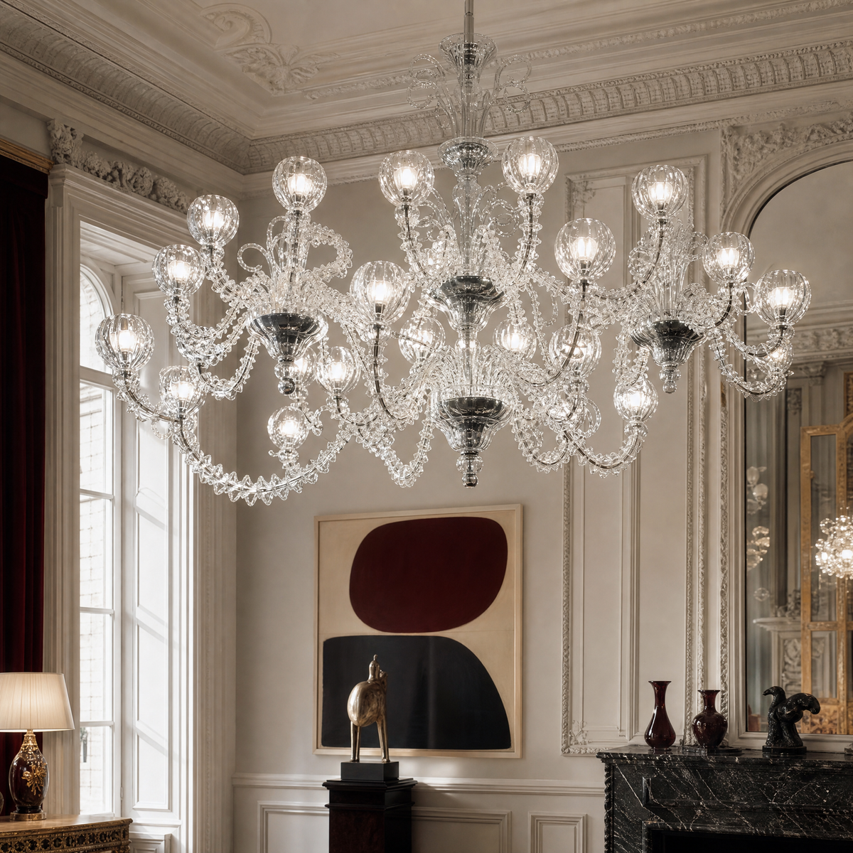 36-Light Multi-Arm Fluted Glass Chandelier