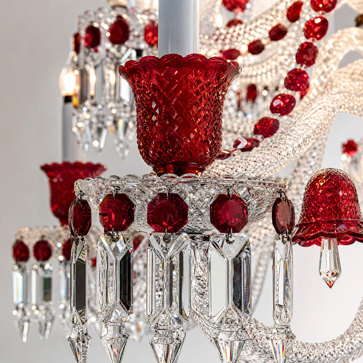 36-Light Two-Tier Red Candle Crystal Chandelier
