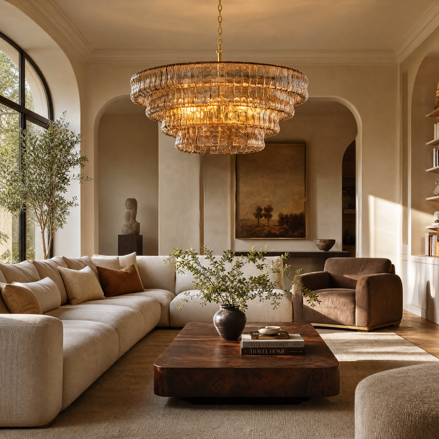 36'' Smoked Gold Round Drum Chandelier