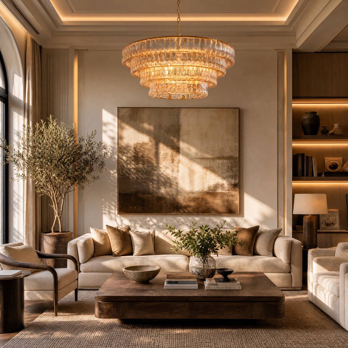 36'' Smoked Gold Round Drum Chandelier