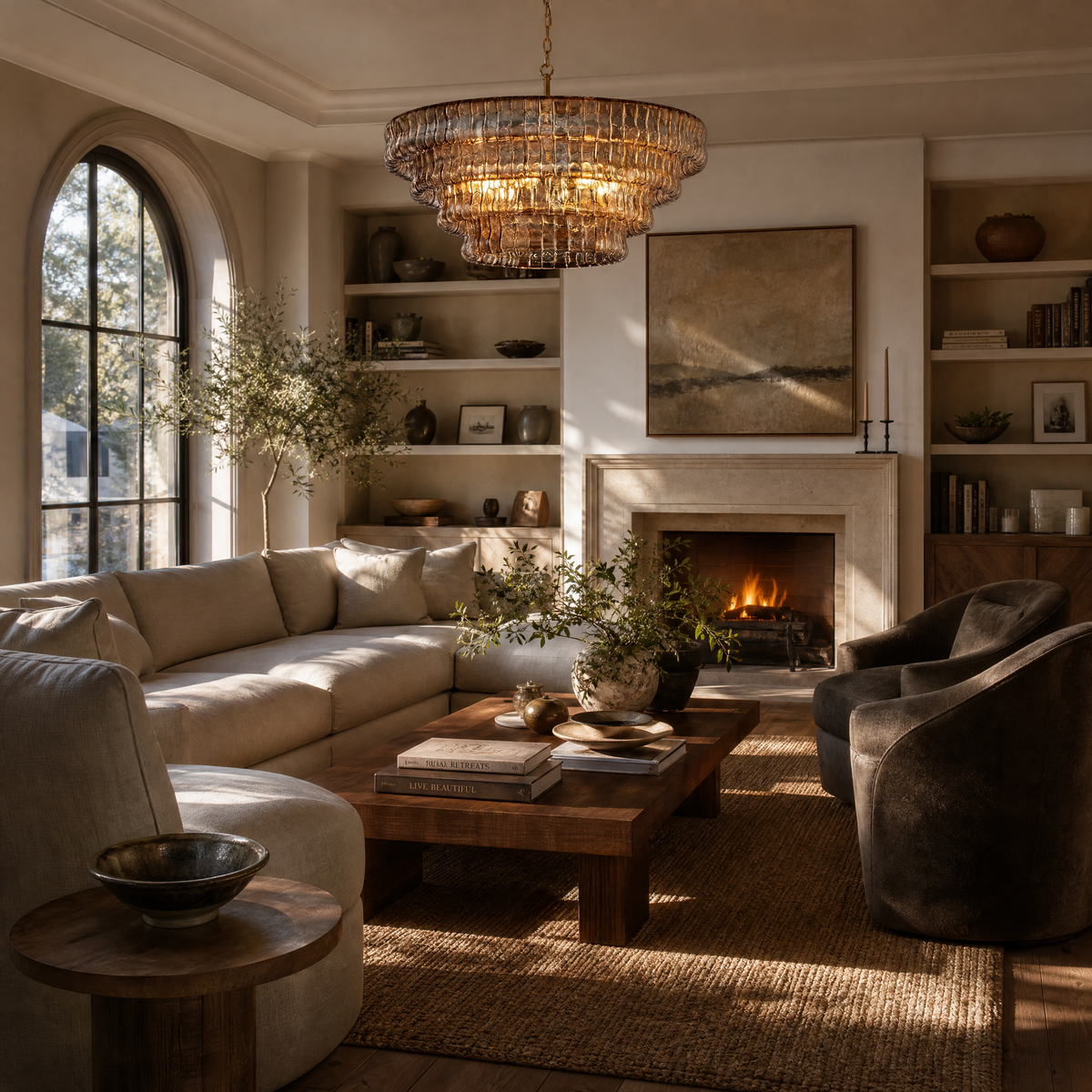 36'' Smoked Gold Round Drum Chandelier