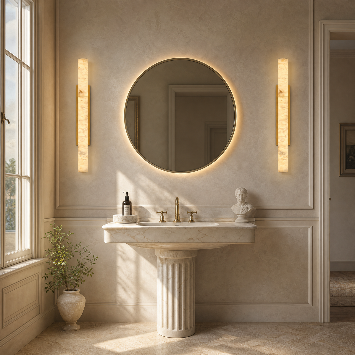 36" Spanish Alabaster Cylinder Wall Sconce