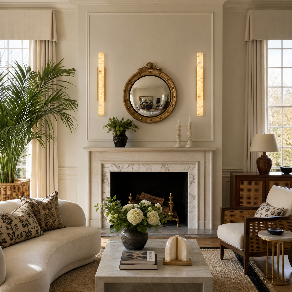 36" Spanish Alabaster Cylinder Wall Sconce
