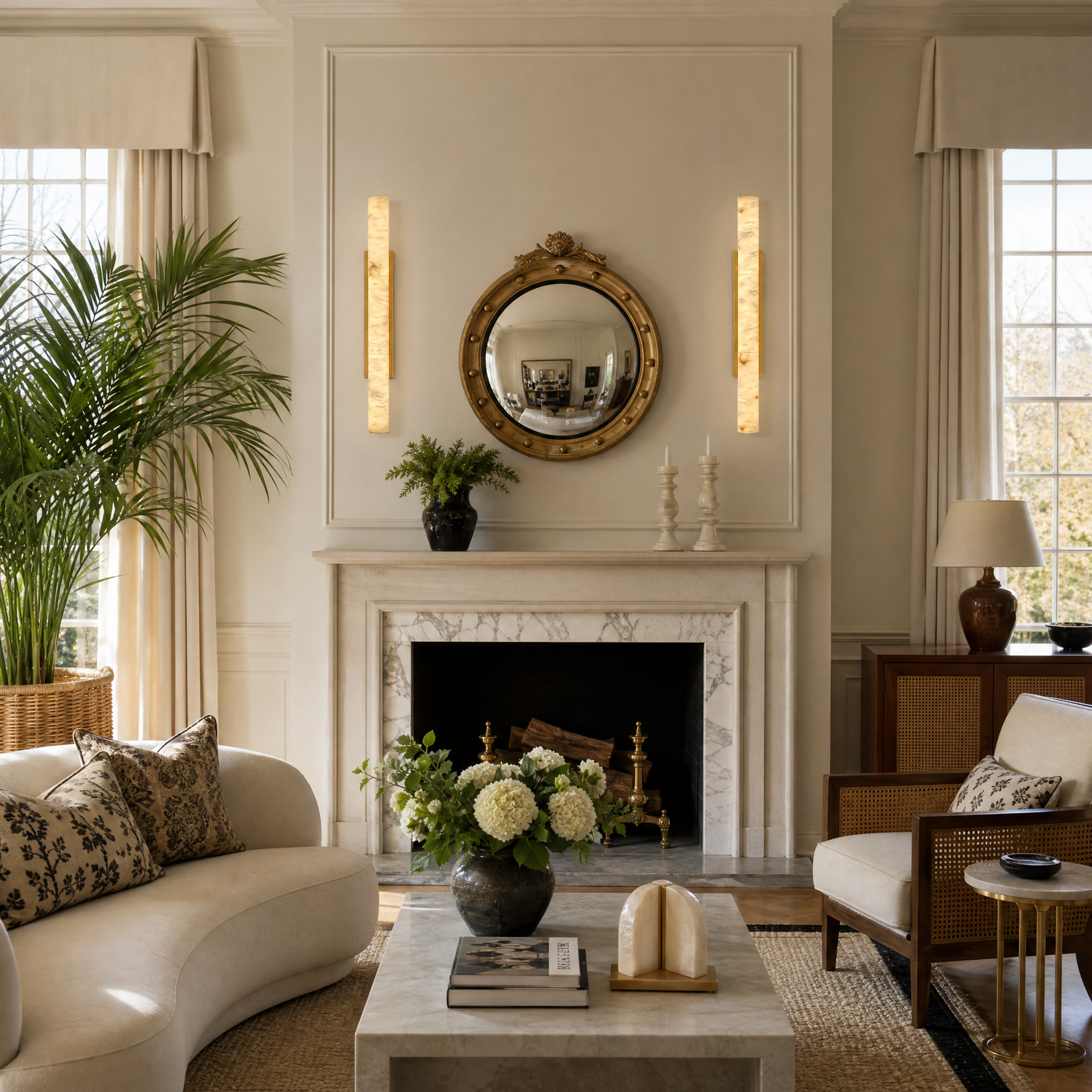 36" Spanish Alabaster Cylinder Wall Sconce
