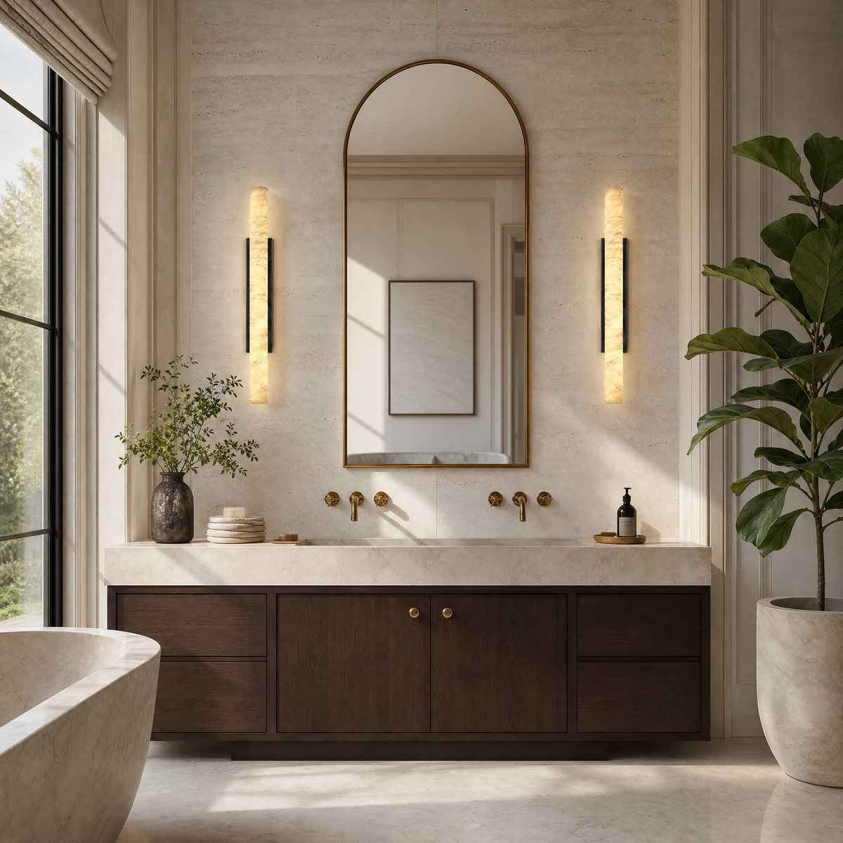 36" Spanish Alabaster Linear Wall Sconce