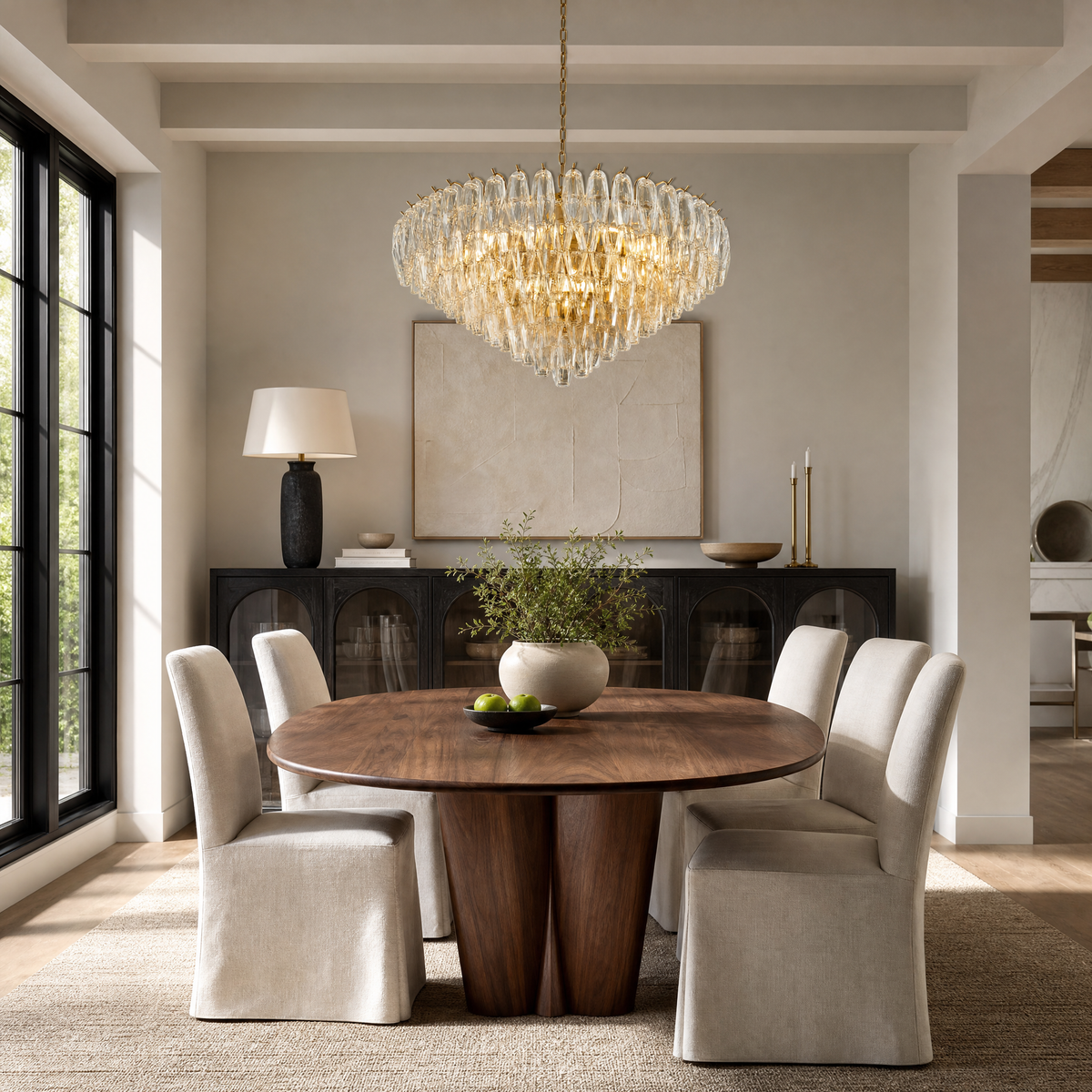 37" Modern Round Glass Tiered Chandelier