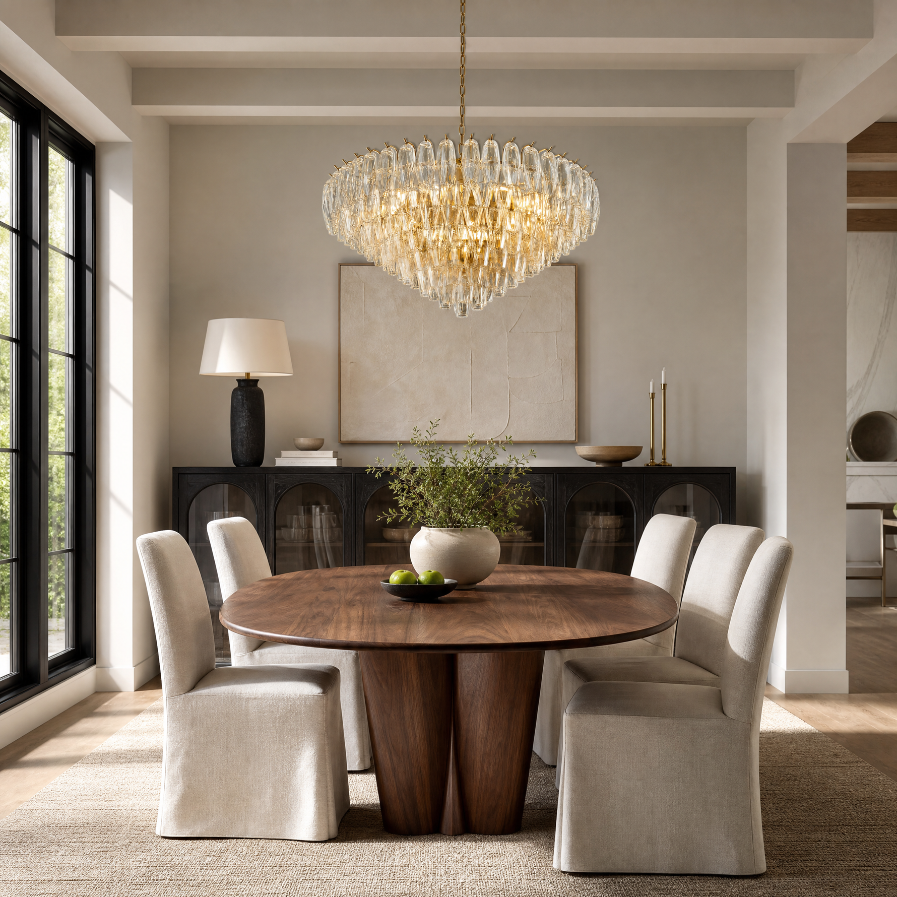 37" Modern Round Glass Tiered Chandelier