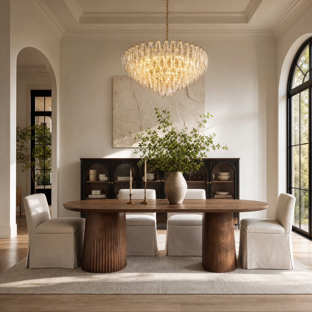37" Modern Round Glass Tiered Chandelier