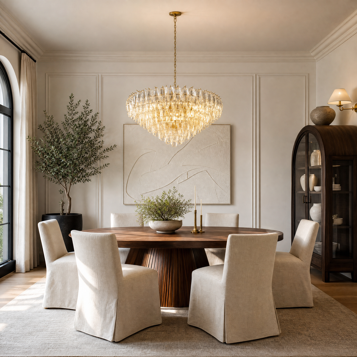37" Modern Round Glass Tiered Chandelier