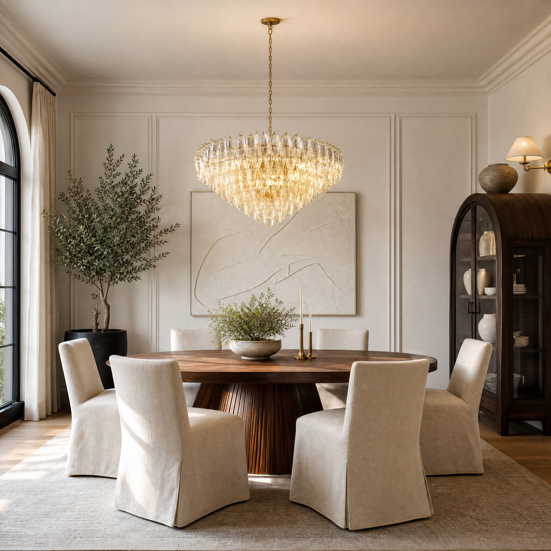 37" Modern Round Glass Tiered Chandelier