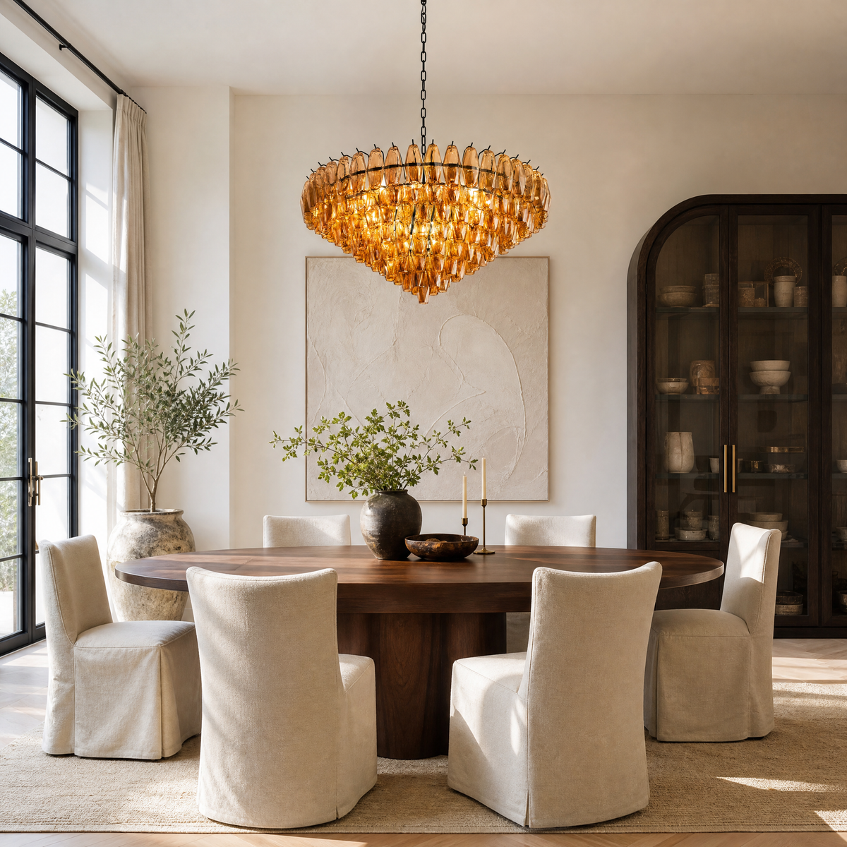 37'' Tiered Round Smoke Glass Chandelier