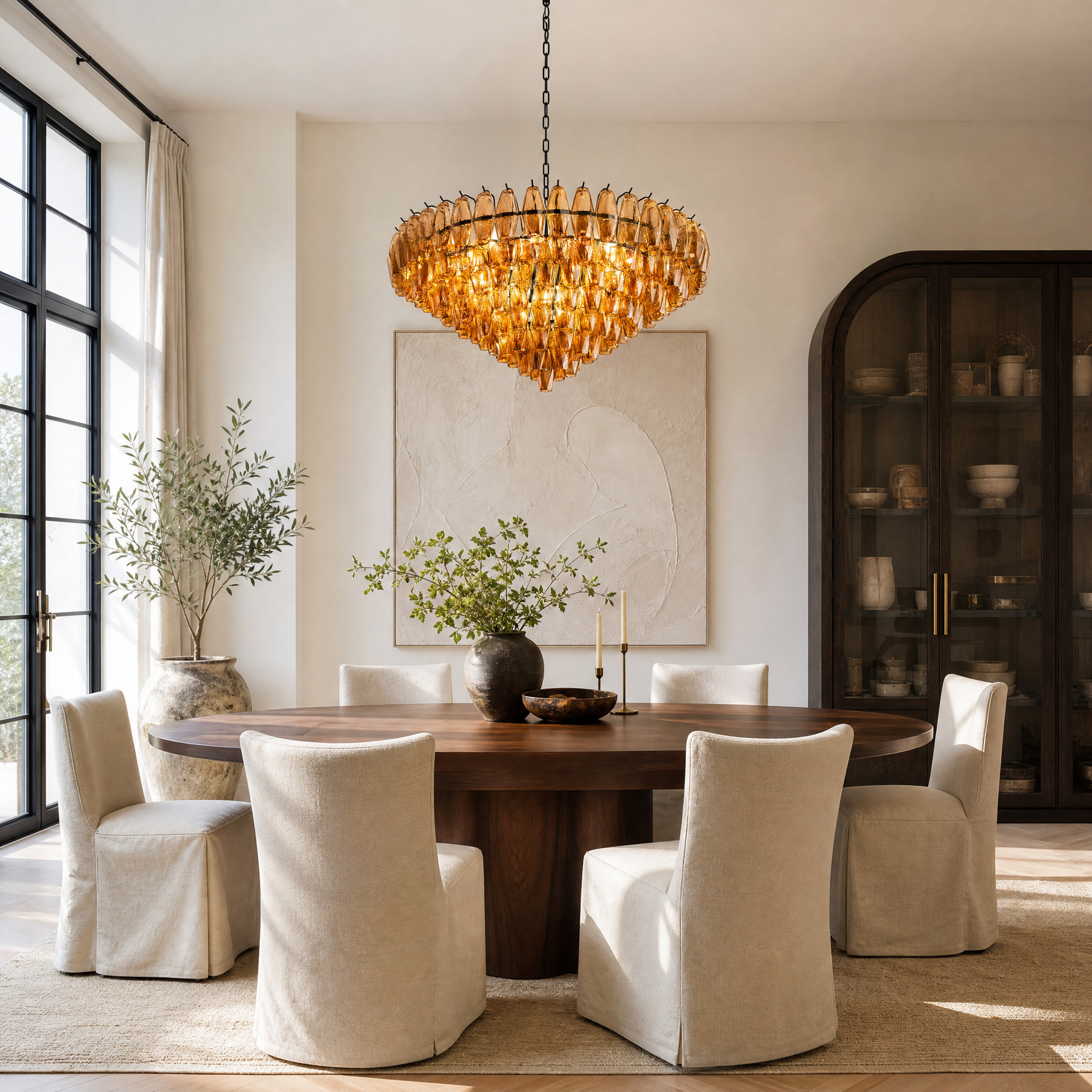 37'' Tiered Round Smoke Glass Chandelier