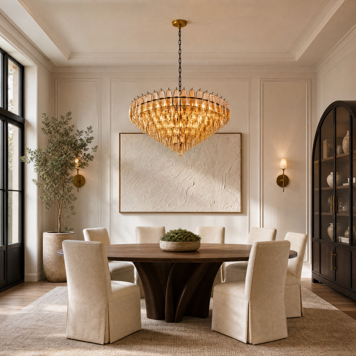 37'' Tiered Round Smoke Glass Chandelier