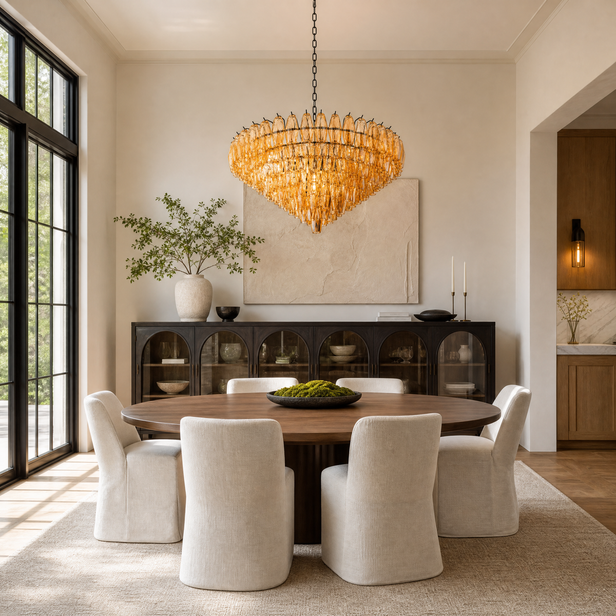 37'' Tiered Round Smoke Glass Chandelier