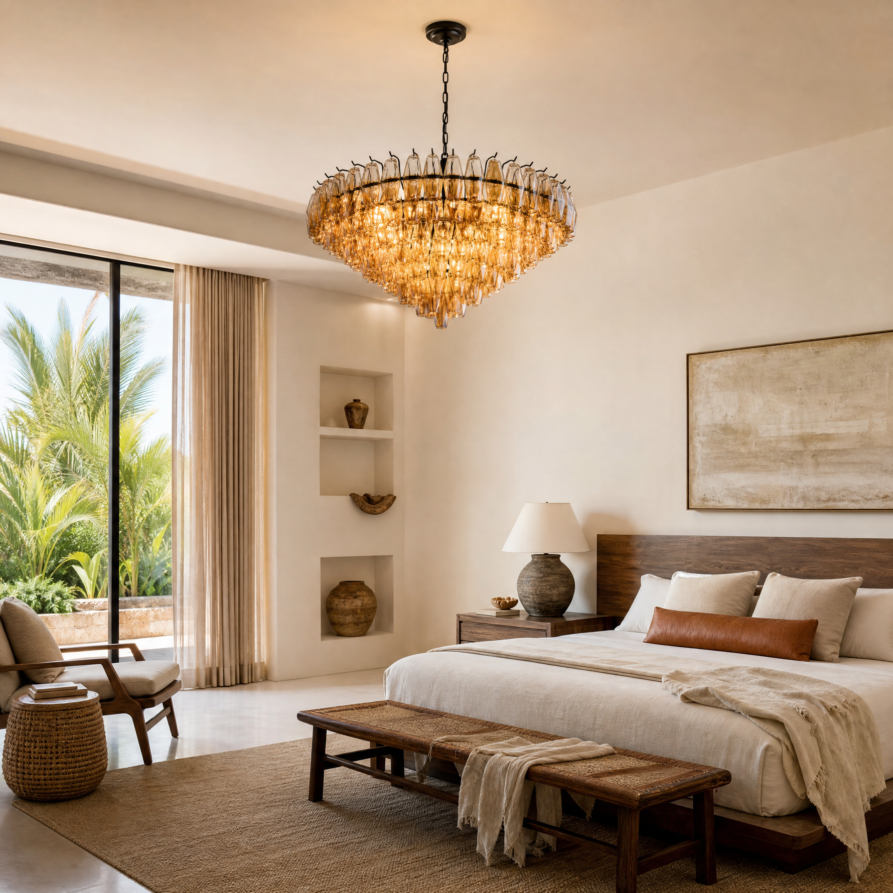 37'' Tiered Round Smoke Glass Chandelier