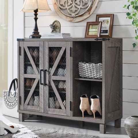 38" Wide Farmhouse Shoe Cabinet with Mesh Doors and Shelves