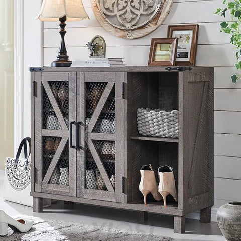 38" Wide Farmhouse Shoe Cabinet with Mesh Doors and Shelves