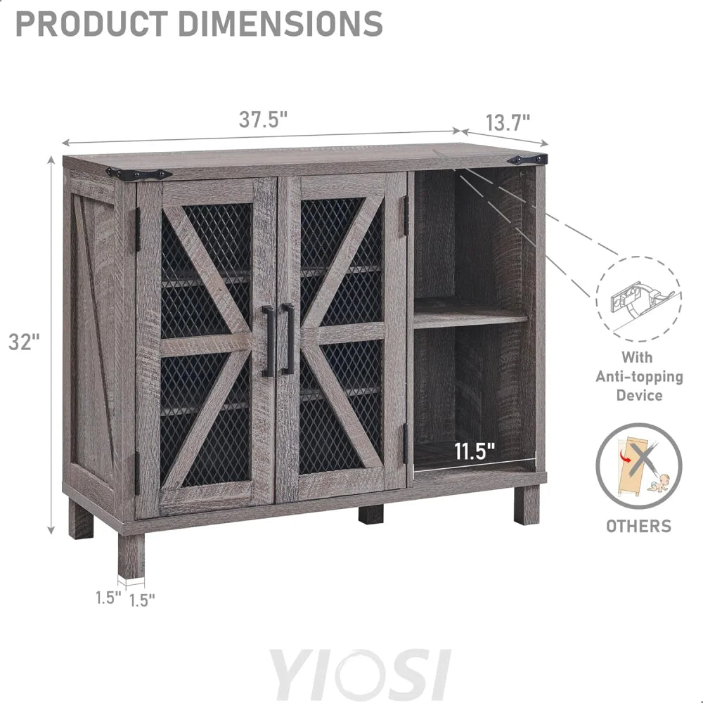38" Wide Farmhouse Shoe Cabinet with Mesh Doors and Shelves