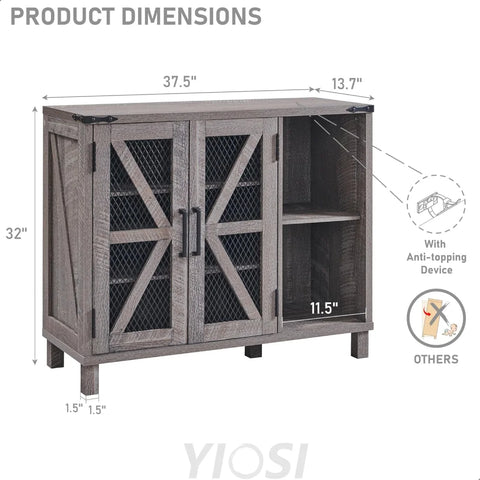 38" Wide Farmhouse Shoe Cabinet with Mesh Doors and Shelves