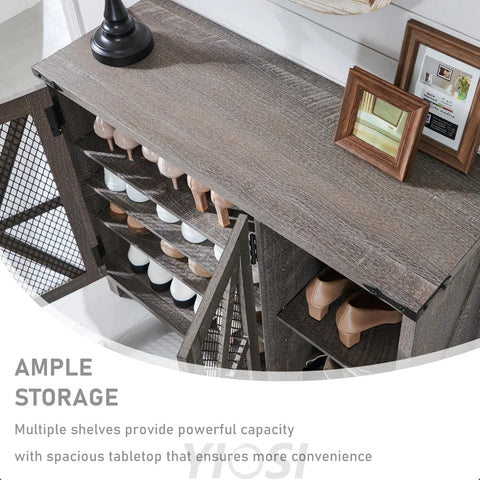38" Wide Farmhouse Shoe Cabinet with Mesh Doors and Shelves