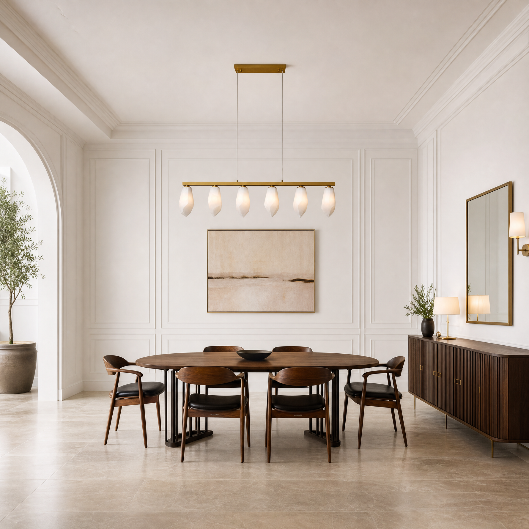39-Inch 6-Light Linear Spanish Alabaster Chandelier