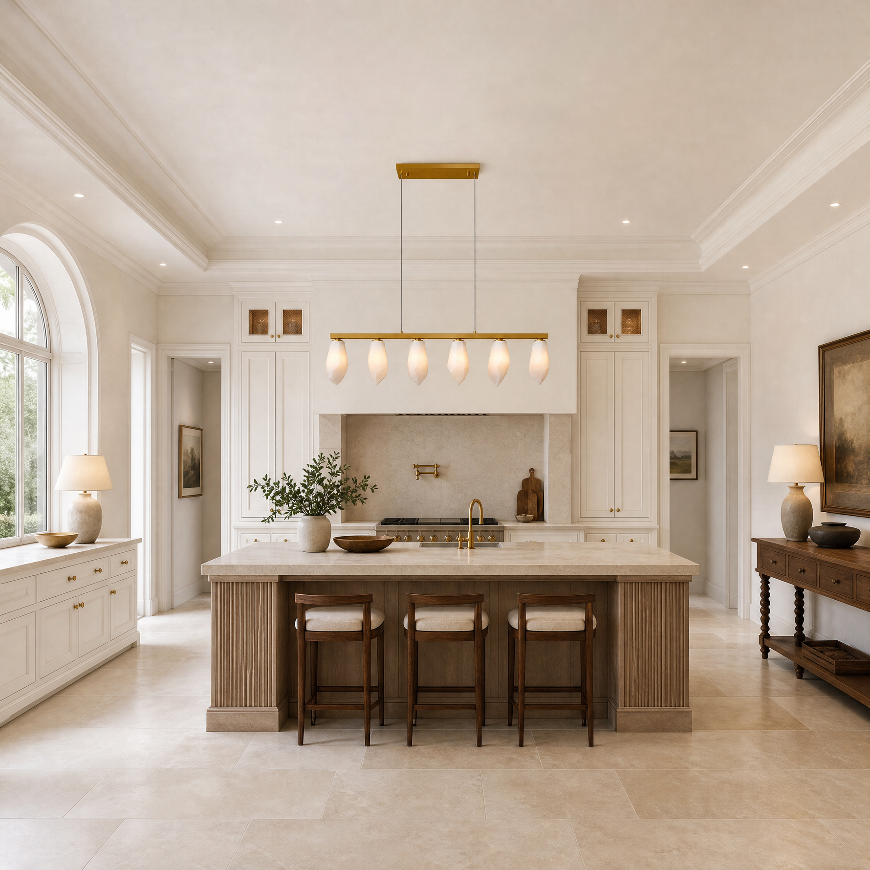 39-Inch 6-Light Linear Spanish Alabaster Chandelier