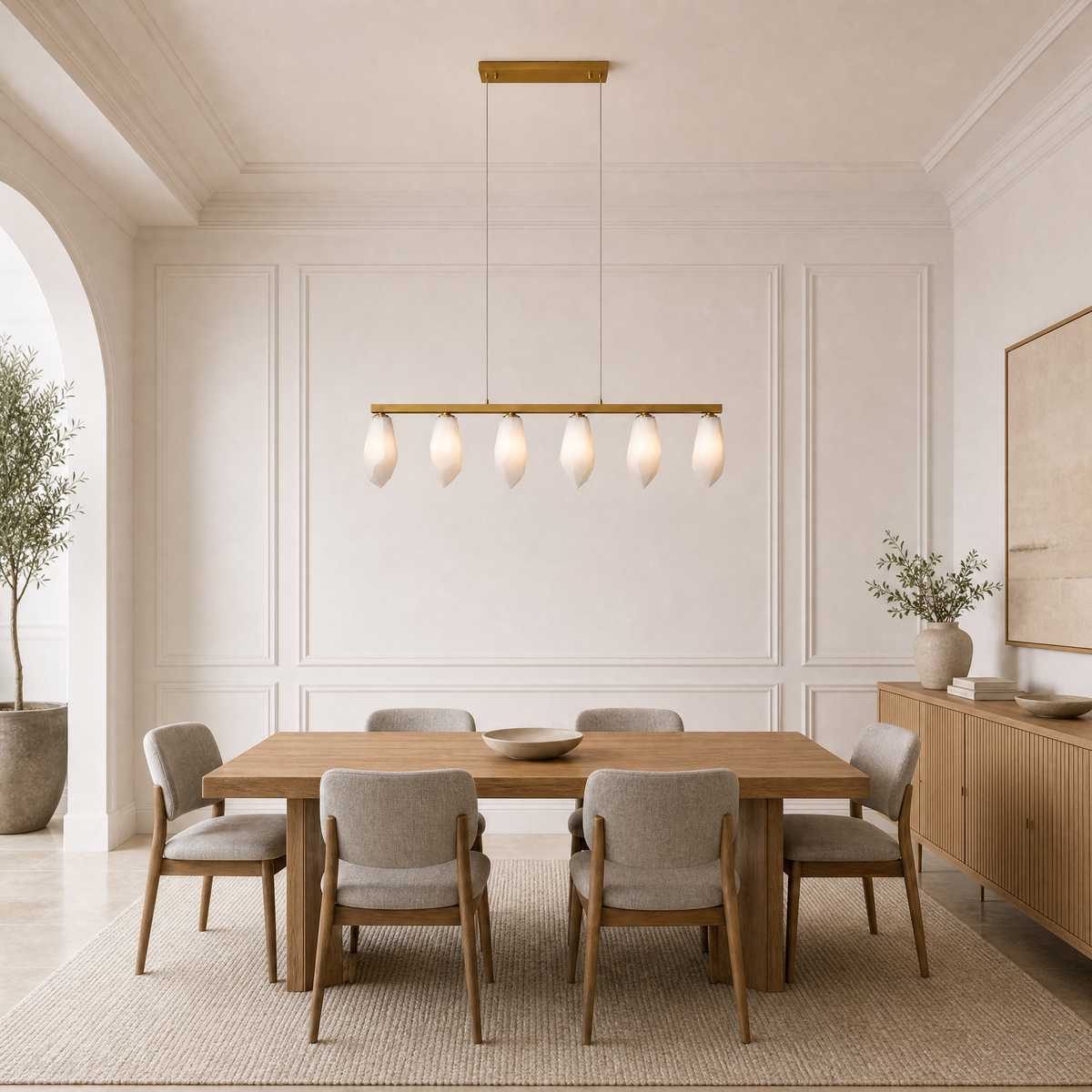 39-Inch 6-Light Linear Spanish Alabaster Chandelier