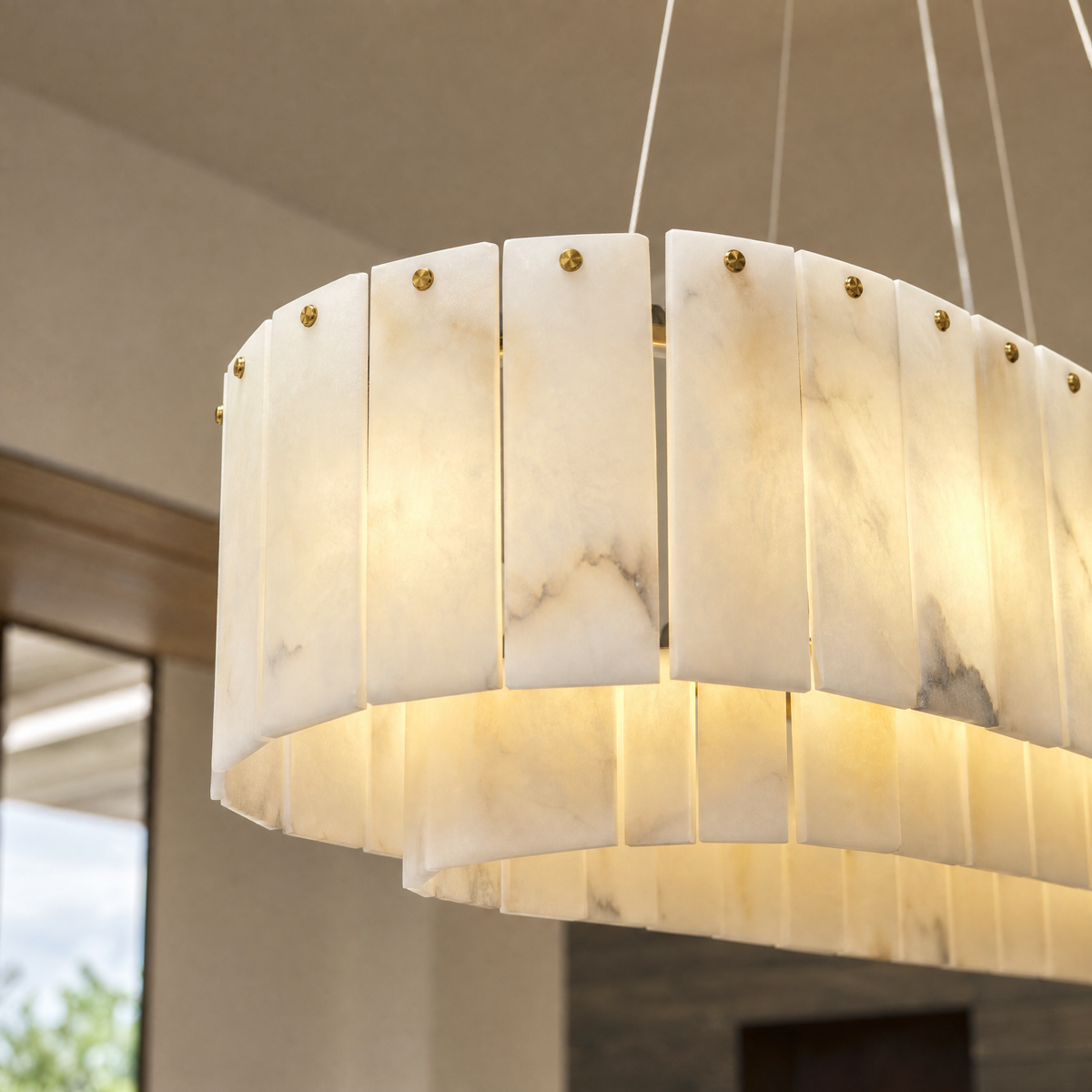 39" Modern Alabaster Rectangular Chandelier