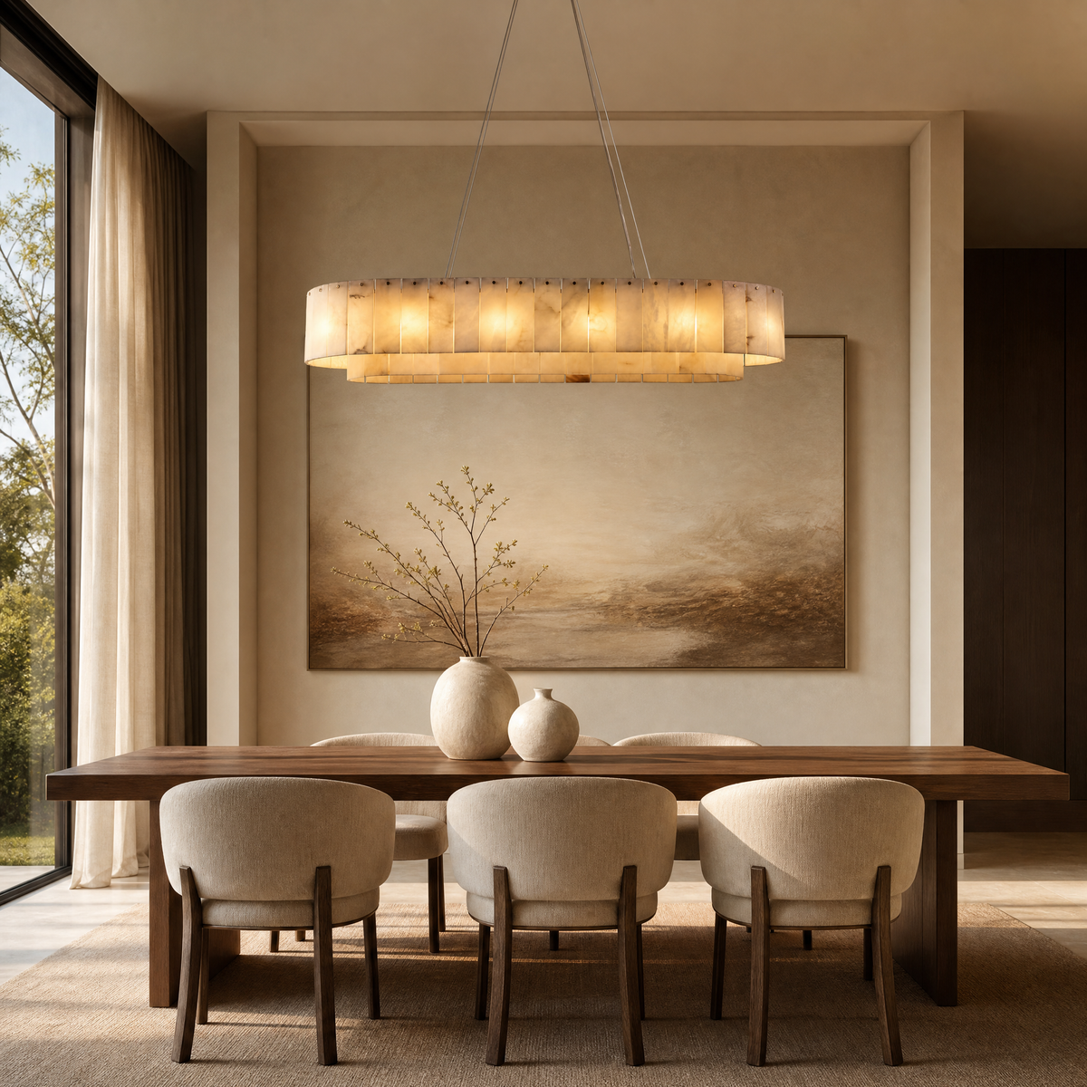 39" Modern Spanish Alabaster Rectangular Chandelier