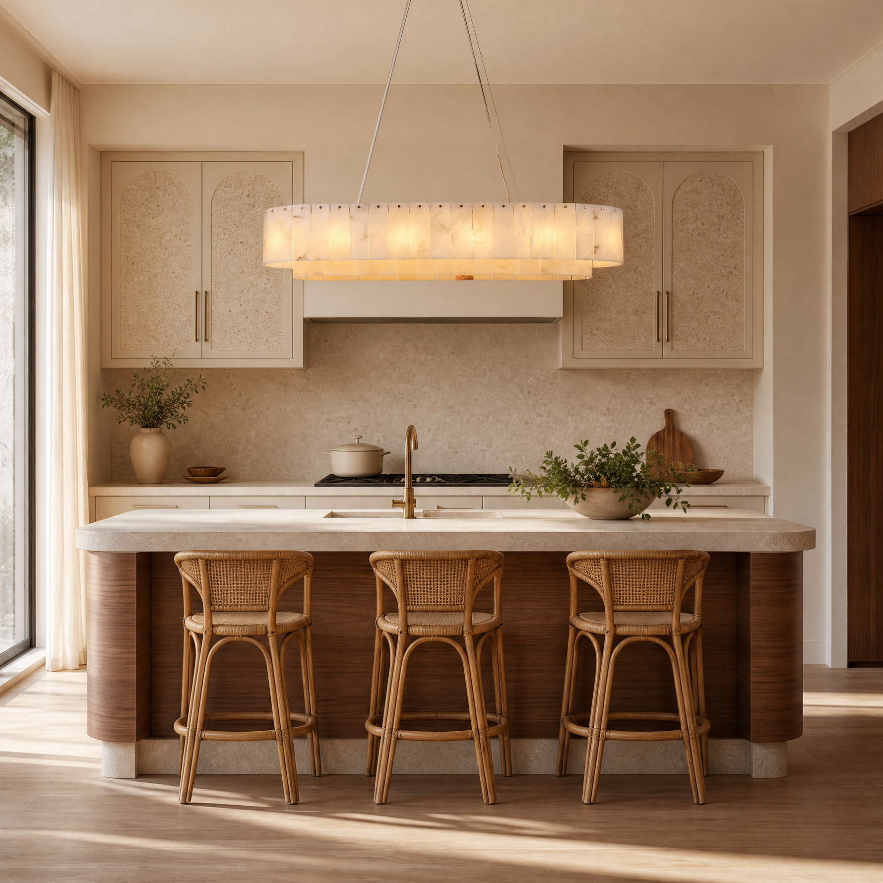 39" Modern Spanish Alabaster Rectangular Chandelier