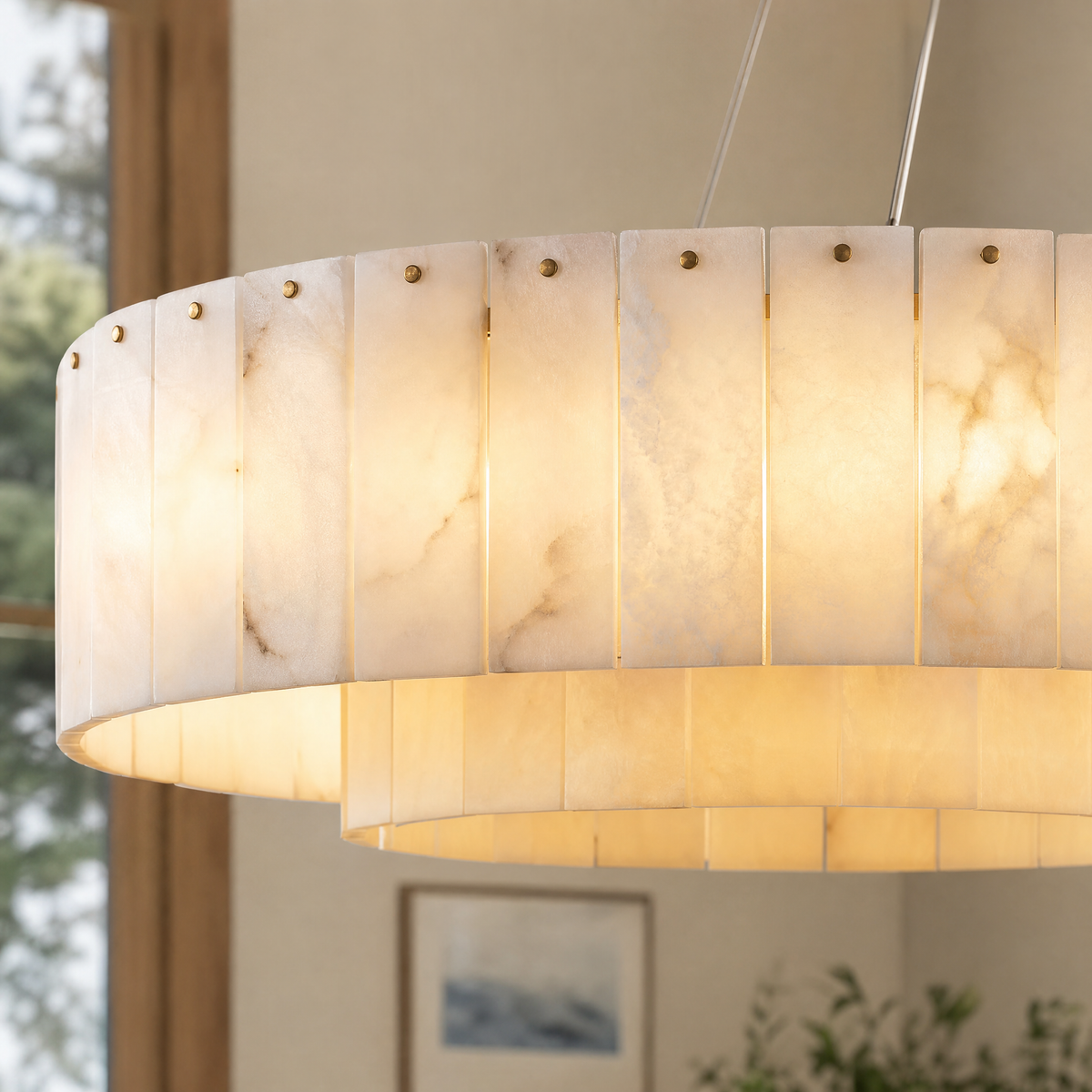 39" Modern Spanish Alabaster Rectangular Chandelier