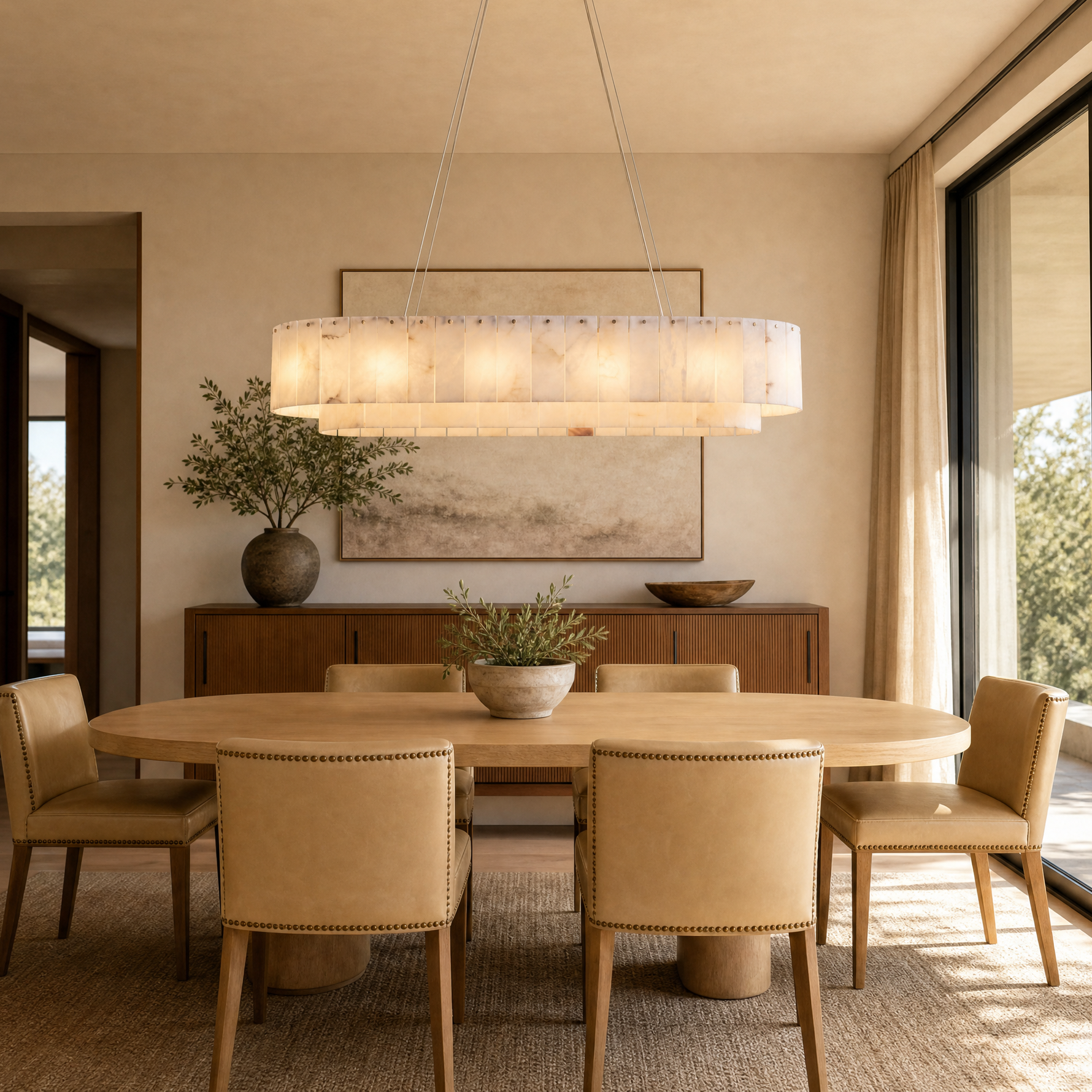 39" Modern Spanish Alabaster Rectangular Chandelier