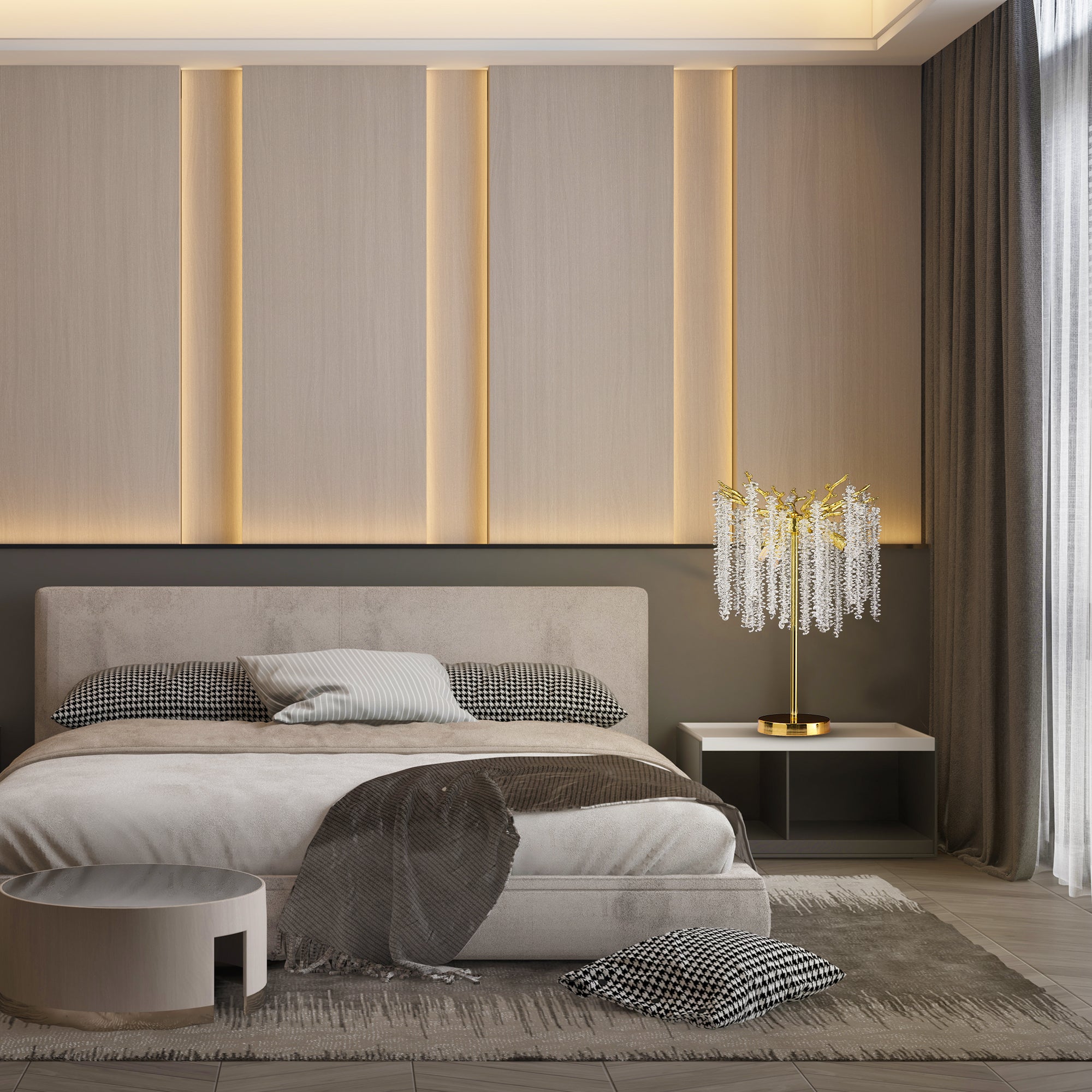 Sunniva Modern Stylish Gold Coin Crystal Floor Lamp For Bedroom, Living Room