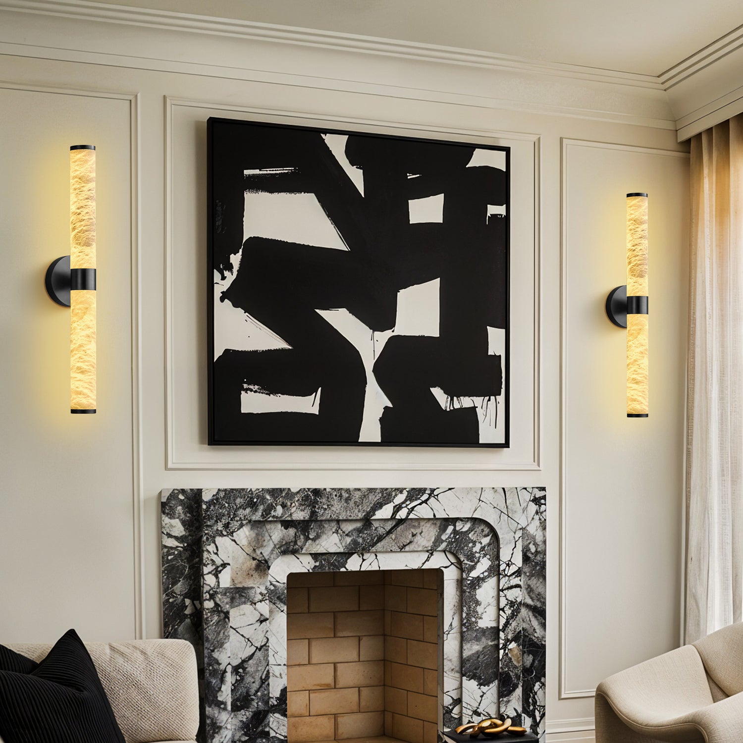 Duo Tube Marble Cylinder Wall Sconce 610 Single - Black